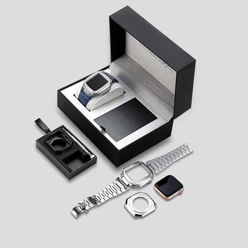 Stainless Steel Watch Case Strap Bracelet Set，For Apple Watch Band 44mm 40mm 2 3 4 5 6 SE 7 8 9 Series Watch Upgrade Protection Kit in Saudi Arabia
