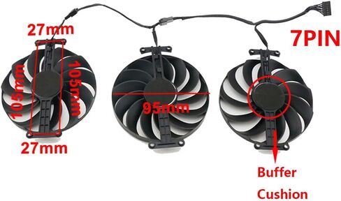 3pcs/ الكثير من الرسومات ، استبدال مروحة تبريد بطاقة الرسومات لـ ASUS ROG Strix RTX 3060TI 3070 3070TI 3080 3080TI 3090 Gaming RX 6700XT 6800 95MM CF1010U12S 12V 0.45A 7 PIN Card Card Card Fan GPU (Fan-4) in Kuwait