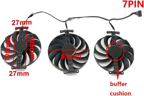3pcs/ الكثير من الرسومات ، استبدال مروحة تبريد بطاقة الرسومات لـ ASUS ROG Strix RTX 3060TI 3070 3070TI 3080 3080TI 3090 Gaming RX 6700XT 6800 95MM CF1010U12S 12V 0.45A 7 PIN Card Card Card Fan GPU (Fan-4) in Kuwait