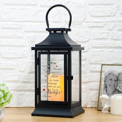 TRIROCKS Memorial Lantern 11''H Walk Beside Us Remembrance Lantern with Memorial Poem Bereavement Sympathy Gift for Loss of Mother Funeral Memorial Service Loss of Loved One(Black, Without Candle) in Kuwait
