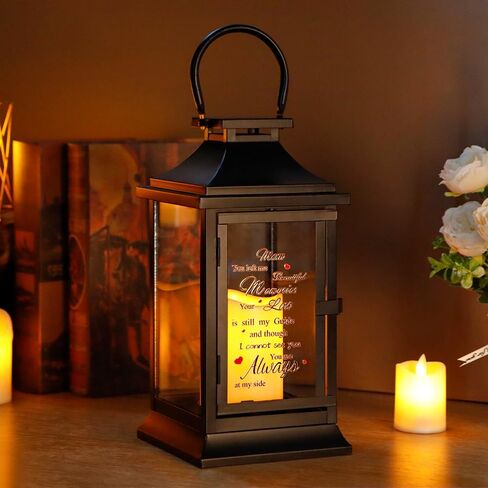 TRIROCKS Memorial Lantern 11''H Walk Beside Us Remembrance Lantern with Memorial Poem Bereavement Sympathy Gift for Loss of Mother Funeral Memorial Service Loss of Loved One(Black, Without Candle) in Kuwait