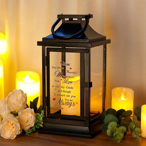 TRIROCKS Memorial Lantern 11''H Walk Beside Us Remembrance Lantern with Memorial Poem Bereavement Sympathy Gift for Loss of Mother Funeral Memorial Service Loss of Loved One(Black, Without Candle) in Kuwait