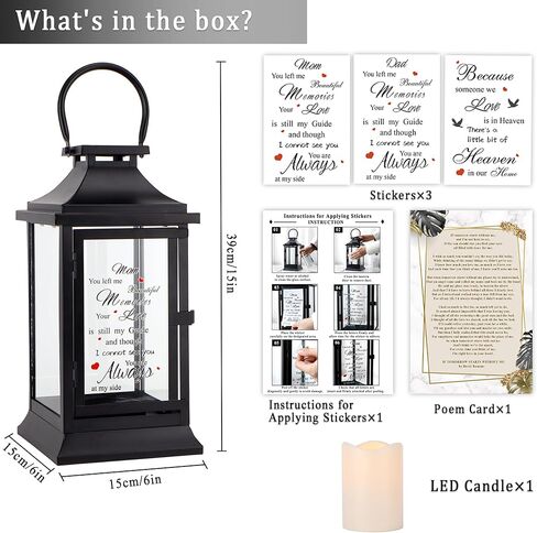 TRIROCKS Memorial Lantern 11''H Walk Beside Us Remembrance Lantern with Memorial Poem Bereavement Sympathy Gift for Loss of Mother Funeral Memorial Service Loss of Loved One(Black, Without Candle) in Kuwait