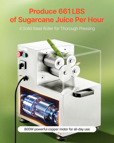 Vevor Commercial Sugar Cane Juicer ، 800 و WALLEST MACHER ELECTRY HACRANE JUICER مع إخراج 661 رطل/ساعة ، 4 بكرات من الفولاذ المقاوم للصدأ ، قصب السكر. in Saudi Arabia
