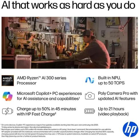 HP OmniBook X X360 2 in 1 Copilot+ Laptop, 16" 2K Touchscreen, AMD Ryzen AI 7 350, 24GB LPDDR5x RAM 1TB SSD, Backlit KB, Up to 21 Hrs Batterylife, Win11 PRO +BWE Accessories, Successor to Envy x360 in Saudi Arabia