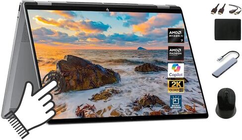 HP OmniBook X X360 2 in 1 Copilot+ Laptop, 16" 2K Touchscreen, AMD Ryzen AI 7 350, 24GB LPDDR5x RAM 1TB SSD, Backlit KB, Up to 21 Hrs Batterylife, Win11 PRO +BWE Accessories, Successor to Envy x360 in Saudi Arabia