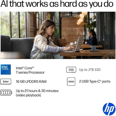 HP OmniBook 5 Flip 2-in-1 Business Laptop - 14" 2K Touchscreen Laptop - Intel Core 7-16GB LPDDR5 RAM - 1TB SSD - 5MP IR Camera | Wi-Fi 6E | Microsoft Copilot | Windows 11 Pro - Glacier Silver in Saudi Arabia