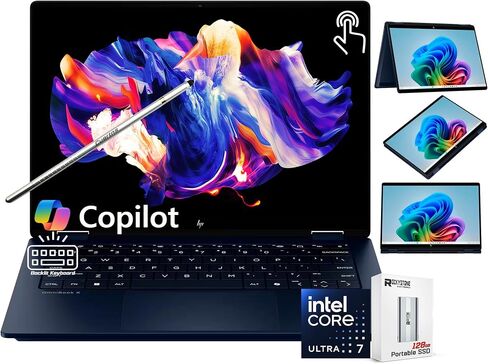 HP OmniBook X Flip 2-in-1 Laptop, 14" 2K Touchscreen, Intel Evo Platform 8-Core Ultra 7 256V(>Ultra 9 185H), 16GB LPDDR5X, 1TB SSD, Copilot+ AI, WiFi 6E, Backlit KB, W/Style & 128GB PSD, Win11 PRO in Saudi Arabia
