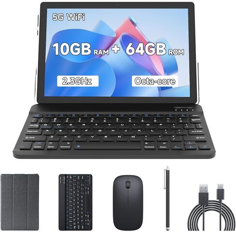 10.1Inch MTK8768 Octa-core 2.3GHZ Tablet RAM 10GB(4+6Expand)+64GB ROM IPS800*1280 Screen,6000mAh Battery, Black (Tablet with Case/Keyboard/Cable/Mouse/Stylus) in Saudi Arabia
