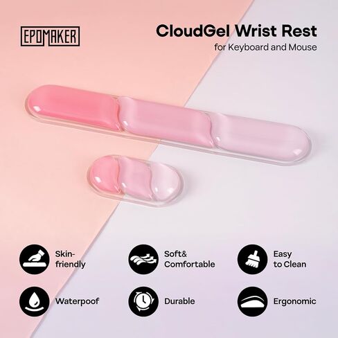 EPOMAKER CloudGel Wrist Rest for Keyboard and Mouse, 2 Pieces Gel Wrist Support, Anti-Slip Rubber Bottom, Ergonomic Design, Suitable for Office/Computer/Laptop/Gaming (Pink) in Saudi Arabia