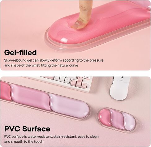 EPOMAKER CloudGel Wrist Rest for Keyboard and Mouse, 2 Pieces Gel Wrist Support, Anti-Slip Rubber Bottom, Ergonomic Design, Suitable for Office/Computer/Laptop/Gaming (Pink) in Saudi Arabia
