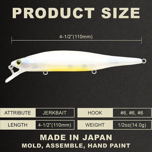 مؤشر البرق من LUCKY CRAFT 110SP، Jerkbait جنبًا إلى جنب، بطولة العمل الحائزة على طعم مثالي متذبذب للمياه العذبة في بحيرة باس لصيد الأسماك in Saudi Arabia