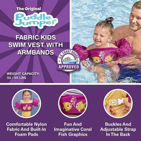 سترة نجاة فاخرة للأطفال من Stearns Original Puddle Jumper، سترة نجاة مريحة للأطفال بوزن 30-50 رطل، سترة نجاة من النوع الثالث معتمدة من USCG لحمام السباحة والشاطئ والقوارب والمزيد in Kuwait