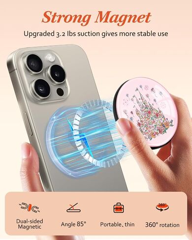 قبضة الهاتف المغناطيسية kidcube متوافقة مع Magsafe - قبضة الهاتف الخليوي حامل Ring Magnet Accstand Assorable for iPhone 16 Pro Max/16/15/14/13/12 Series Cute Kawaii Flowers Cat in Kuwait