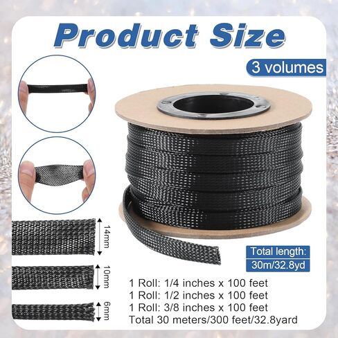 300 قدم 1/4 "، 1/2" ، 3/8 "قابلة للتوسيع قابلة للتوسيع مضفر الأسلاك المضفرة تلوح في الأفق كابل تلوح في الأفق لتلفزيون ، الكمبيوتر ، المسرح المنزلي (أسود) in Kuwait