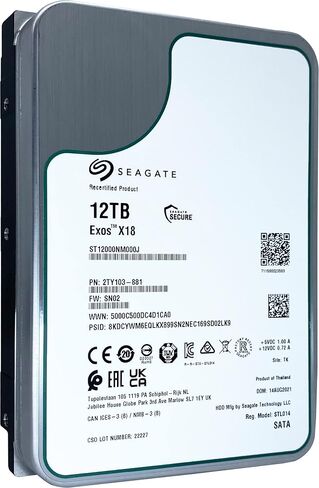 Seagate exos x18 12tb 7200 دورة في الدقيقة 512e/4kn Sata 6GB/S 256MB CACHE 3.5 بوصة HDD (ST12000NM000J) (متجدد) in Saudi Arabia