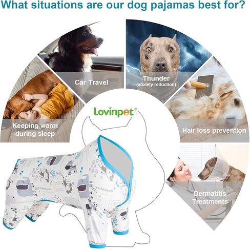 LovinPet Large Dog Clothing - Anti Licking Onesie, Anxiety Calming Shirt for Dogs, Comfy Stretchy Fabric, Steel Grey Zoo Print, Large Dog Clothes,Medium in Saudi Arabia