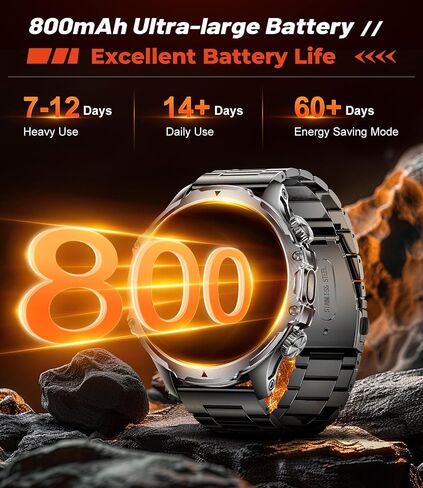 Military Smart Watch for Men, 1.85'' HD Large Screen Smartwatch, 800mAh/LED Flashlight/IP68 Waterproof/Pedometer/100+ Sports Fitness Tracker, Mens Smart Watches for Android iOS Compatible in Saudi Arabia