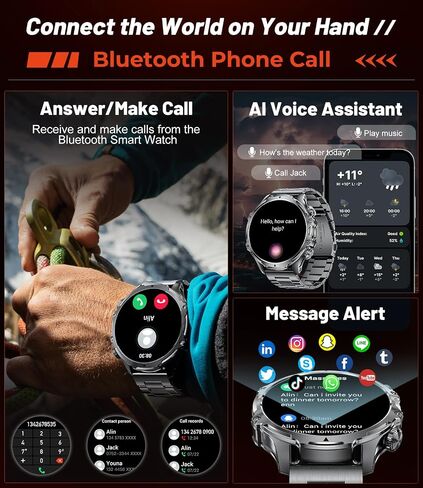 Military Smart Watch for Men, 1.85'' HD Large Screen Smartwatch, 800mAh/LED Flashlight/IP68 Waterproof/Pedometer/100+ Sports Fitness Tracker, Mens Smart Watches for Android iOS Compatible in Saudi Arabia