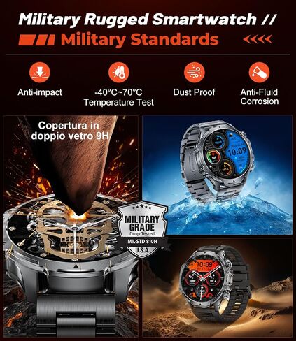 Military Smart Watch for Men, 1.85'' HD Large Screen Smartwatch, 800mAh/LED Flashlight/IP68 Waterproof/Pedometer/100+ Sports Fitness Tracker, Mens Smart Watches for Android iOS Compatible in Saudi Arabia