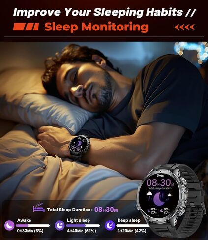 Military Smart Watch for Men, 1.85'' HD Large Screen Smartwatch, 800mAh/LED Flashlight/IP68 Waterproof/Pedometer/100+ Sports Fitness Tracker, Mens Smart Watches for Android iOS Compatible in Saudi Arabia