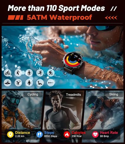 Military Smart Watch for Men, 1.85'' HD Large Screen Smartwatch, 800mAh/LED Flashlight/IP68 Waterproof/Pedometer/100+ Sports Fitness Tracker, Mens Smart Watches for Android iOS Compatible in Saudi Arabia
