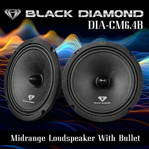 Black Diamond Dia-CM6.4B 6.5" Mid-Range Loudspeaker with Bullet - 6.5-Inch Midrange, 120 Watts Max, 60 Watts RMS, 4-Ohm, 1" Voice Coil - Replacement Mids for Car or Truck Stereo Sound System (Pair) in Saudi Arabia