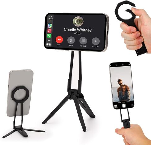 Magnetic Phone Tripod Stand for iPhone 12/13/14/15/16, Foldable Portable Phone Stand for Desk, Pocket Travel Tripod, Selfie Stick Handle Grip (Silver) in Saudi Arabia