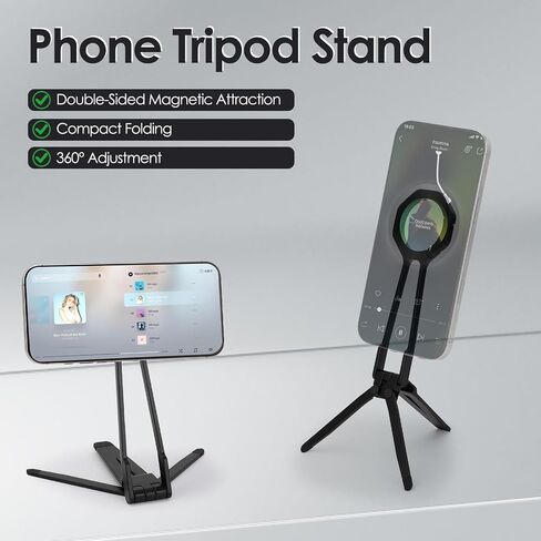 Magnetic Phone Tripod Stand for iPhone 12/13/14/15/16, Foldable Portable Phone Stand for Desk, Pocket Travel Tripod, Selfie Stick Handle Grip (Silver) in Saudi Arabia
