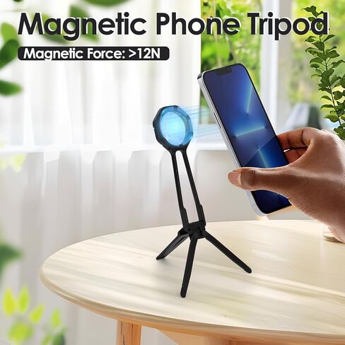 Magnetic Phone Tripod Stand for iPhone 12/13/14/15/16, Foldable Portable Phone Stand for Desk, Pocket Travel Tripod, Selfie Stick Handle Grip (Silver) in Saudi Arabia