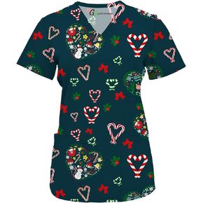 GT Performance Womens Medical Nursing Holiday Print Scrub Top MULTIPLE PRINTS-Halloween Flying Gnomes-X-Large in Kuwait