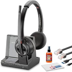 POLY Plantronics Savi 8220 UC Wireless DECT Headset System - Dual Ear - Teams Certified - Bluetooth Bundle Including: USB Type-A Cable, Base, RJ11 Cable, Goby Labs Headphone Cleaner, Fiber Cloth in Saudi Arabia