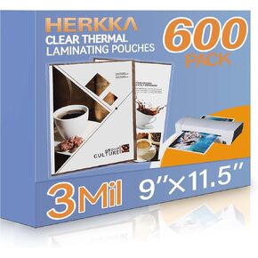 هيركا 400 عبوة من اوراق التغليف، تحمل اوراق 8.5 × 11 انش، اكياس تغليف حرارية شفافة 3 مل 9 × 11.5 انش ورق تغليف للتغليف، ورق تغليف دائري الزوايا in Kuwait