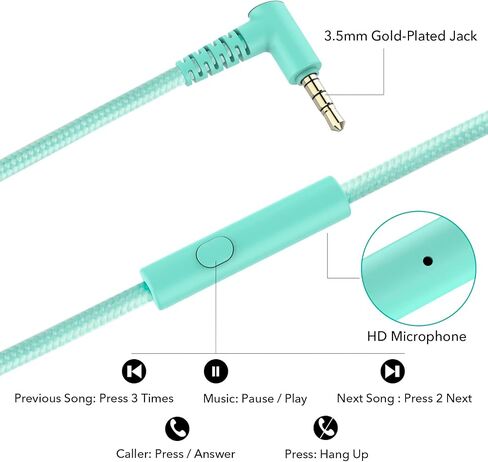JOMILIN A10 Kids Headphones with Microphone, Folding Portable Wired Headphones with 1.5M No-Tangle Cord for Smartphone Tablet Computer MP3/4 (Green) in Kuwait