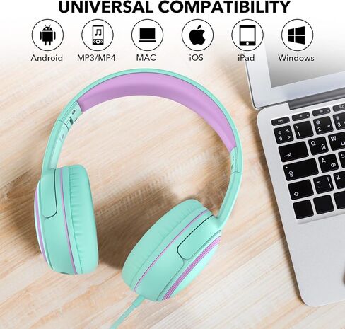 JOMILIN A10 Kids Headphones with Microphone, Folding Portable Wired Headphones with 1.5M No-Tangle Cord for Smartphone Tablet Computer MP3/4 (Green) in Kuwait