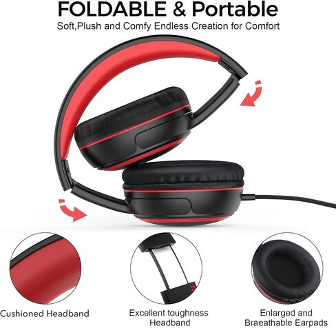 JOMILIN A10 Kids Headphones With Microphone, Lightweight Folding Stereo Bass With 1.5M No-Tangle Cord, Portable Wired for Smartphone Tablet Computer MP3/4 (Black) in Kuwait