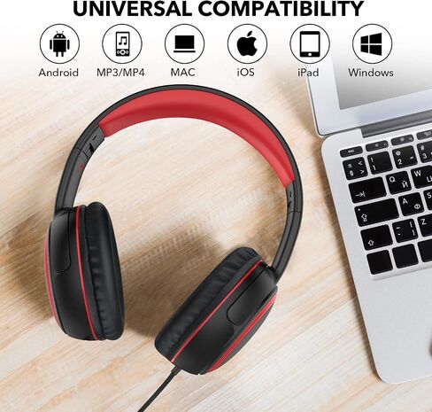 JOMILIN A10 Kids Headphones With Microphone, Lightweight Folding Stereo Bass With 1.5M No-Tangle Cord, Portable Wired for Smartphone Tablet Computer MP3/4 (Black) in Kuwait