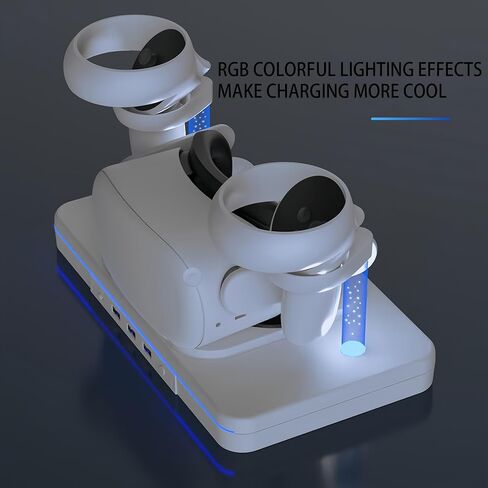 Charging Dock for Oculus Quest 2 VR Accessories Fast Charging Station for Meta Quest 2 VR Headset, with 2 Rechargeable Batteries and Cable&3 USB/Adjustable RGB in Saudi Arabia