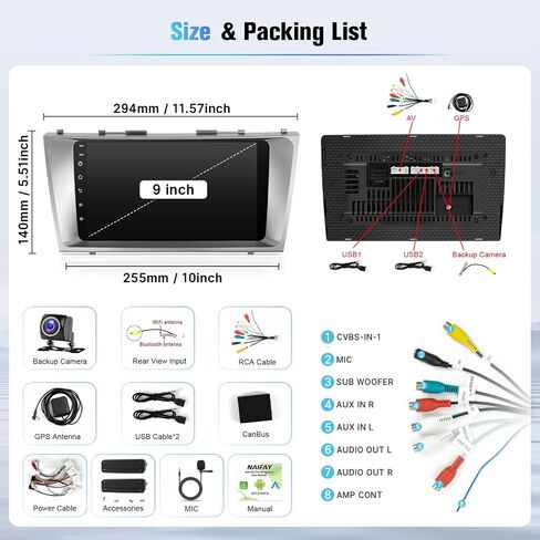 Naifay Android Car Stereo Radio Toyota Camry (Fit-J.B.Les) 2006 2007 2008 2008 2010 2011 ، 9inch IPS Touch Screen for Camry Car Stereo مع Carplay Android Auto/Bluetooth/GPS/WiFi/MIC+Canbus in Saudi Arabia