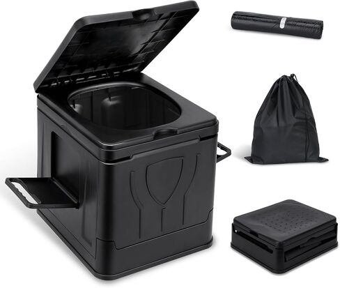 Camping Toilet, Camping Toilets Portable with Lid for Adults and Kids, Collapsible Camp Toilet with Paper Holder, Portable Toilet for Camping, Hiking, Outdoor, Car, Truck, RV, Emergency Use (Black) in Saudi Arabia