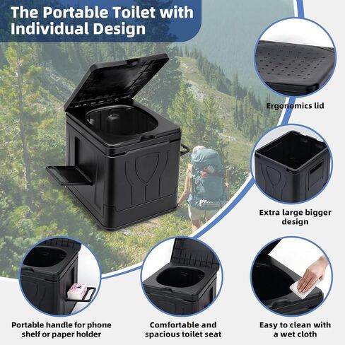 Camping Toilet, Camping Toilets Portable with Lid for Adults and Kids, Collapsible Camp Toilet with Paper Holder, Portable Toilet for Camping, Hiking, Outdoor, Car, Truck, RV, Emergency Use (Black) in Saudi Arabia