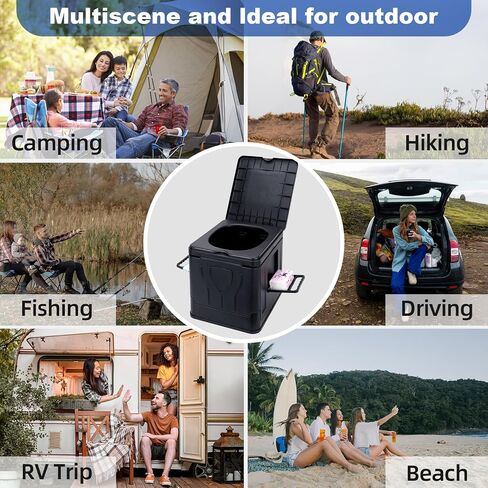 Camping Toilet, Camping Toilets Portable with Lid for Adults and Kids, Collapsible Camp Toilet with Paper Holder, Portable Toilet for Camping, Hiking, Outdoor, Car, Truck, RV, Emergency Use (Black) in Saudi Arabia