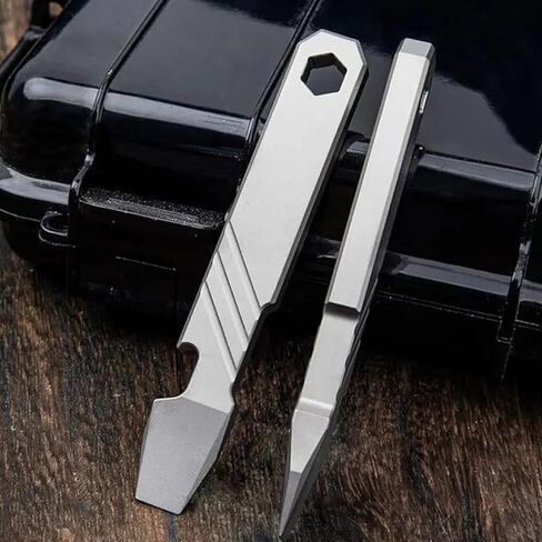 Titanium EDC Pry Bar Tool - 4 "Pocket Prybar مع فتاحة الزجاجة ، مفك البراغي Flathead ، فتحة مربع وكتابة - أداة متعددة المدمجة للحمل اليومي in Saudi Arabia