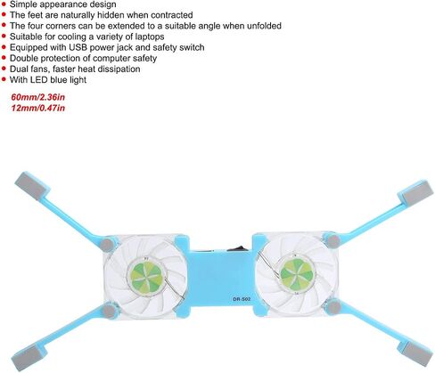 AQXREIGHT COMPLOT PADED PAD USB منتجات كمبيوتر قابلة للطي ببرودة محمولة مع حامل مضاد للمكتب (Blue) in Kuwait