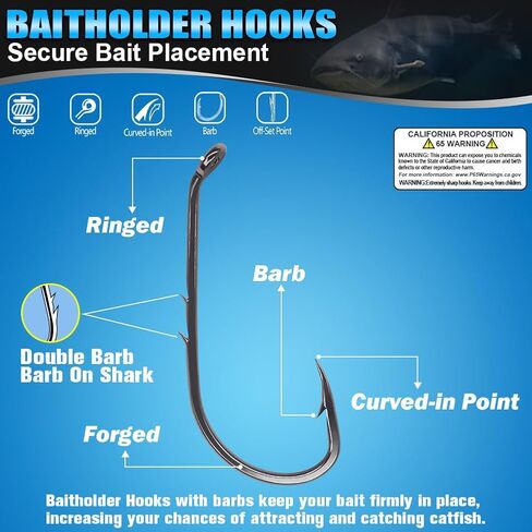 Baitholder Fishing Hooks 100 Pack-مزدوج مزدوج ساق طويل لـ Bluegill Bass Trout Walleye Black/Red ، 8/0-#8 in Saudi Arabia