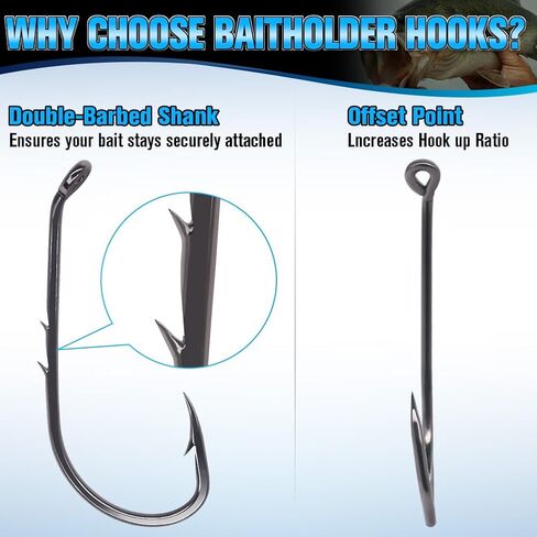 Baitholder Fishing Hooks 100 Pack-مزدوج مزدوج ساق طويل لـ Bluegill Bass Trout Walleye Black/Red ، 8/0-#8 in Saudi Arabia