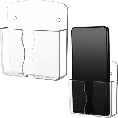 2Pcs Phone Holder Wall Mounted, Universal Compatible Smartphone Stand, Transparent Acrylic, Self Adhesive or Nail Mount, Space Saving, Hands-Free Viewing, Reduces Radiation Exposure in Saudi Arabia