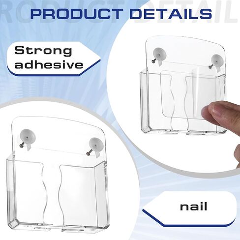 2Pcs Phone Holder Wall Mounted, Universal Compatible Smartphone Stand, Transparent Acrylic, Self Adhesive or Nail Mount, Space Saving, Hands-Free Viewing, Reduces Radiation Exposure in Saudi Arabia