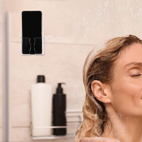 2Pcs Phone Holder Wall Mounted, Universal Compatible Smartphone Stand, Transparent Acrylic, Self Adhesive or Nail Mount, Space Saving, Hands-Free Viewing, Reduces Radiation Exposure in Saudi Arabia