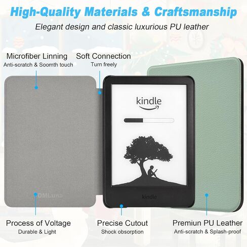 Case for Kindle 6"(11th Generation, 2024/2022 Release),Premium PU Leather, Ultra Thin and Lightweight Smart Protective Durable Cover with Auto Sleep Wake Function, Agave Green in Saudi Arabia